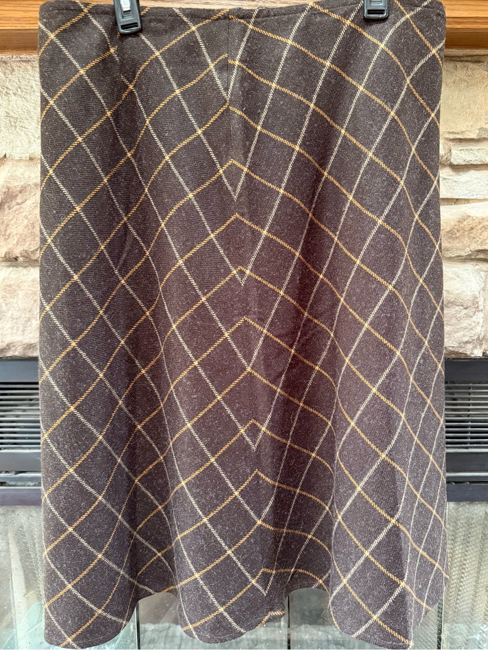 Lands' End Brown Plaid A-Line Skirt with Tan stripes